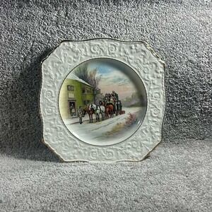 Royal Winton Decorative Plate White Coaching Scene Vintage England 8.75in
